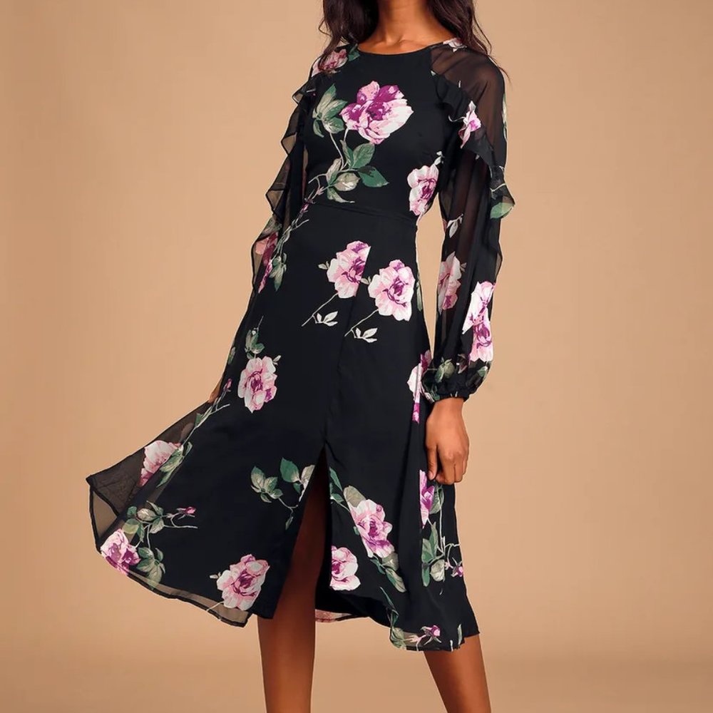 Black Foral Dress NWT